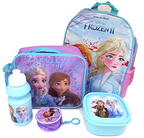 Disney Frozen Set De Regalo Mochila + Billetera + Bolsa Aislante + Botella Para Beber + Caja De Almuerzo - Licenciado Oficialmente - Backpack Purse Lunch Bag Sports Bottle Sandwich Box - Gift Bundle