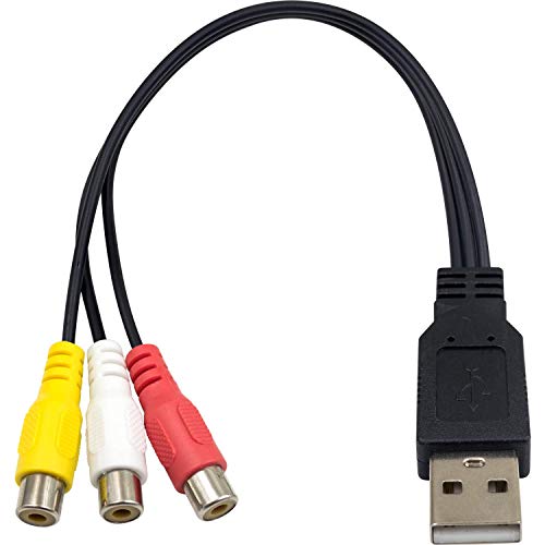 Duttek Cable RCA a USB, cable USB a RCA, USB A 2.0 macho a 3 RCA hembra de audio para tarjeta de captura de vídeo para PC, Mac, AV, HDD y DVR de 25 cm