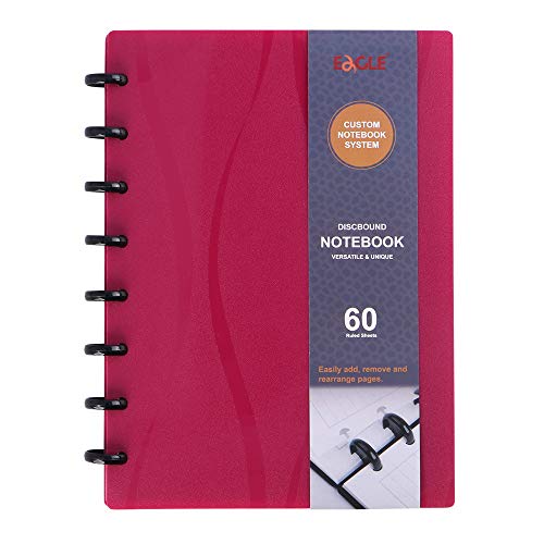 Eagle Discbound - Cuaderno de tamaño junior, personalizable, funda de poliéster, 60 hojas a rayas, color rosso