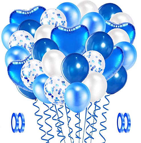 Evance 94Piezas Globos de Látex Azules y Blancos, Foil Globo, Globos de Confeti, Globos para La Boda Aniversario, Globo de Cumpleaños Fiesta Decoración (Azule & Blanco)