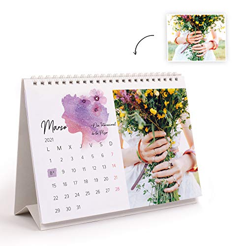 Fotoprix Calendario 2021 sobremesa personalizado con tus fotos | Varios Diseños y Tamaños Disponibles | Calendario diseño Acuarela | Tamaño: 21 x 15 cm