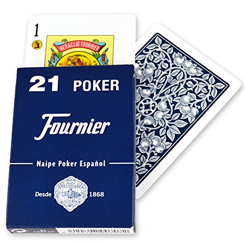 Fournier Deck of 43 Spanish Poker 21 Jugando Cartas Tuck Case - Baraja Poker Español, Azul