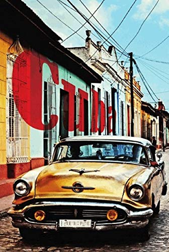 FS Cartel de chapa con diseño de coche antiguo Cuba, color amarillo, 20 x 30 cm