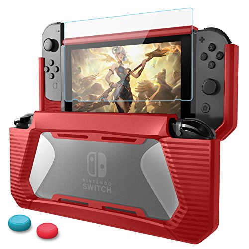 Funda Compatible con Nintendo Switch con Protector de Pantalla, HEYSTOP TPU PC Carcasa de Protección para Nintendo Switch, Anti-Choques/Arañazo (Rojo)