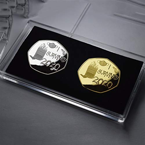 Gpure I Survived 2020 Monedas Conmemorativas con Dibujos de Mascarillas y Rollo de Papel 40mm Double Colección de Monedas de Recuerdo de Año Nuevo 2 Colores Tridimensional En Relieve (Dorado)