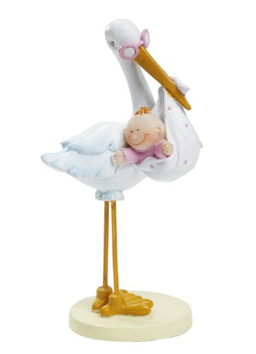 Hobbyfun - Figura decorativa para para tarta o mesa, diseño de cigüeña con bebé niña, 11 cm aprox.