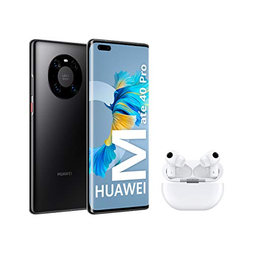 Huawei Mate 40 Pro Black + FreeBuds Pro White - Smartphone con Pantalla Curva de 6.76", 8 GB + 256 GB, 5nm Kirin 9000 5G SoC, Cámara Leica Ultra Vision de 50 MP, HUAWEI Supercharge, Negro