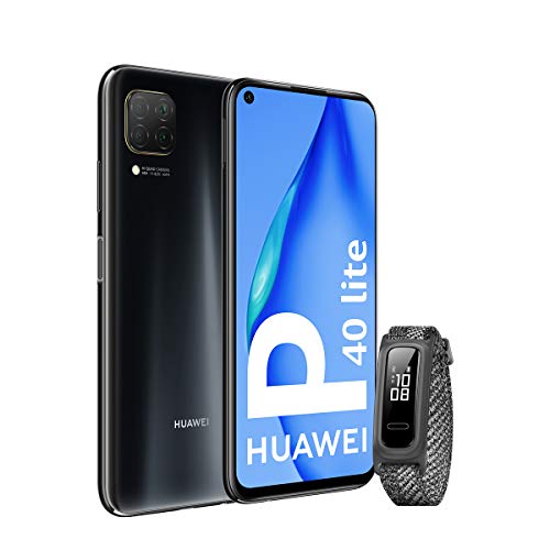 HUAWEI P40 Lite - Smartphone con Pantalla de 6.4" FullView (Kirin 810, 6 GB de RAM,128 GB de ROM, 48MP, Cuádruple cámara, Carga Rápida de 40W, Batería de 4200mAh) Negro + Band 4e, Gris