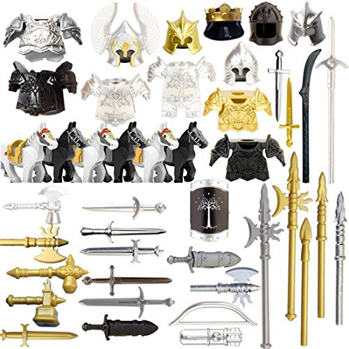 HYZM Armas Militares Juguete, 49 Piezas Griego Antiguo Romano Militares Set de Armas y Casco para Minifiguras Soldados SWAT, Compatible con Figuras de Lego