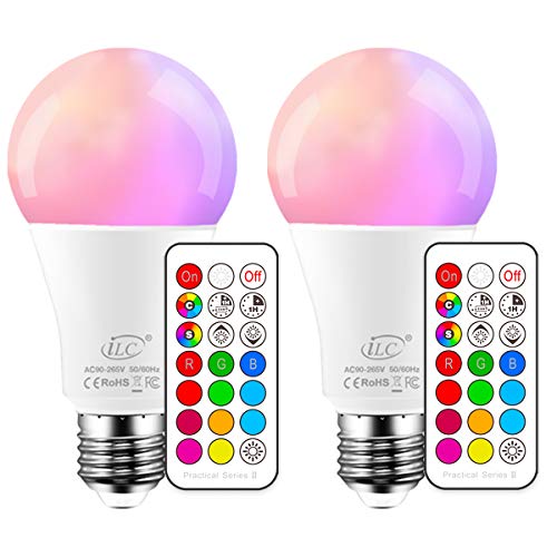 iLC Bombillas Colores RGBW LED Bombilla Regulable Cambio de Color 10W E27 Edison - RGB 12 Color - Control remoto Incluido (Pack de 2)