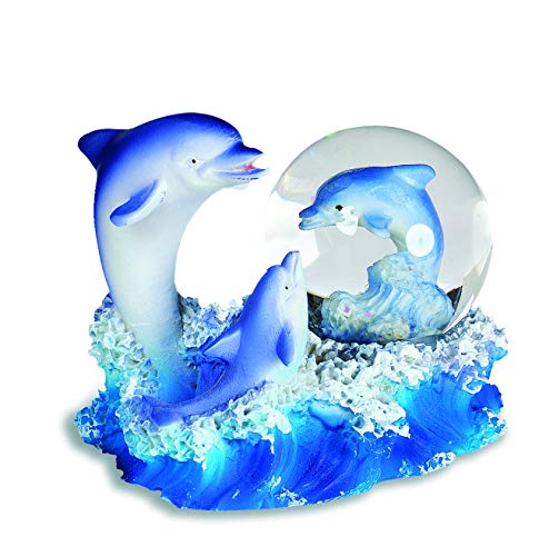 impexit - Bola de nieve de delfín con figura de delfín y bebé en resina, 6,5/8,5/7 cm (d)