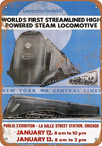 Inga Letrero de metal retro para decoración de pared, diseño de locomotora de Nueva York Central Commodore Vanderbilt