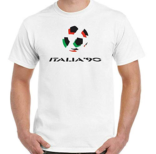 Italia 90 T-Shirt Mens Retro 1990 World Cup Retro Top Logo Kit Italy White XXL