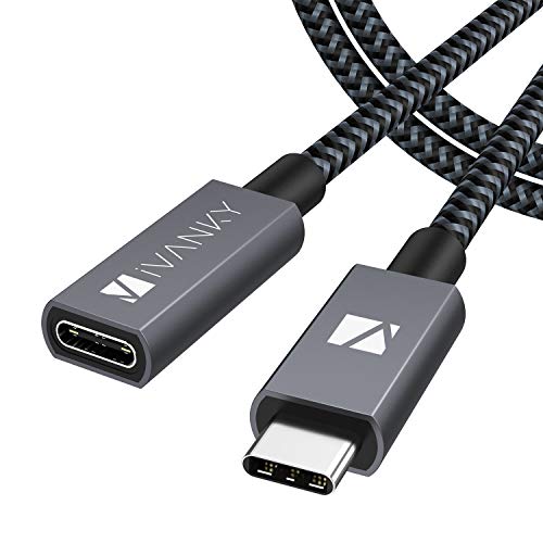 IVANKY Cable Alargador USB C a USB C, Cable Extensión Tipo C Macho a Hembra, USB 3.1 Gen 2 4K @60Hz 10Gbps Compatible con Thunderbolt 3 Macbook, Macbook Air, 2 Metros