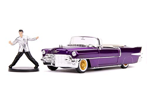 Jada Toys 1956 Presley Cadillac-Coche de Juguete de Eloro en Die-Cast, Puertas, Maletero y capó abatible, Incluye Figura Elvis a Escala 1:24, Color Lila, Morado (253255011)