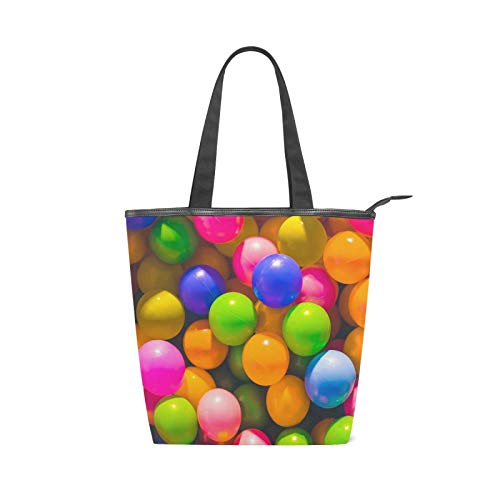 JinDoDo Bolsa de lona con cremallera colorida para juguetes de bolas para niños, bolso de mano para ir de compras, viajes, playa, escuela