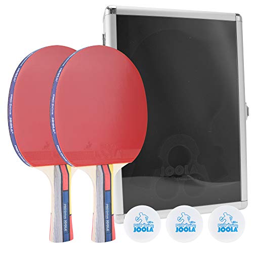JOOLA Juego de Ping Pong Pro Drive Compuesto por 2 Raquetas de Ping Pong, 3 Pelotas de Ping Pong, 1 maletín de Aluminio, Ideal para familias y Deportes de Ocio, Multicolor