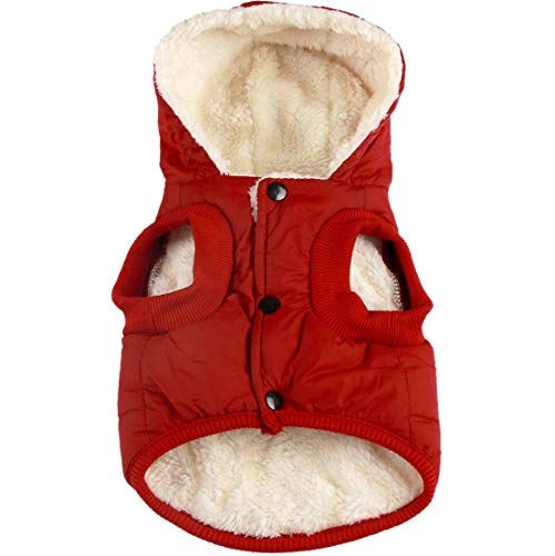 JoyDaog (Forro polar cálido y forro de algodón con capucha para perro en invierno, chaqueta grande para perro con capucha (rojo XXXL)