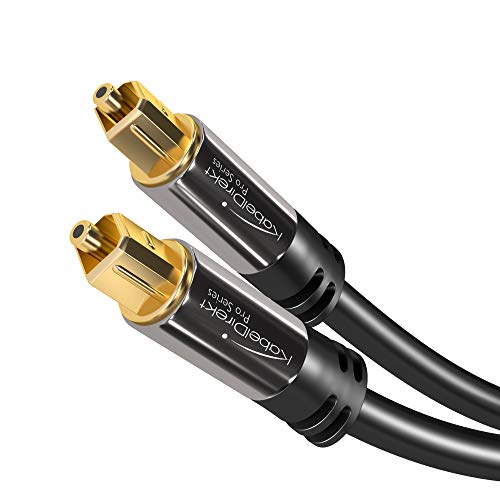 KabelDirekt – 2m Cable Óptico TOSLINK Audio (Stereo Dolby Digital normal, DTS, Conector TOSLINK Macho a Conector TOSLINK Macho, negro), PRO Series