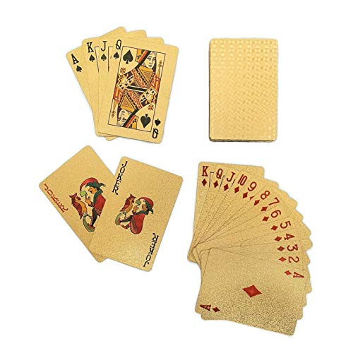 kkkl 24K Gold Plated Poker Cards, Luxury Playing Cards Waterproof, Classic Magic Tricks Tool for Party and Game (Gold)
