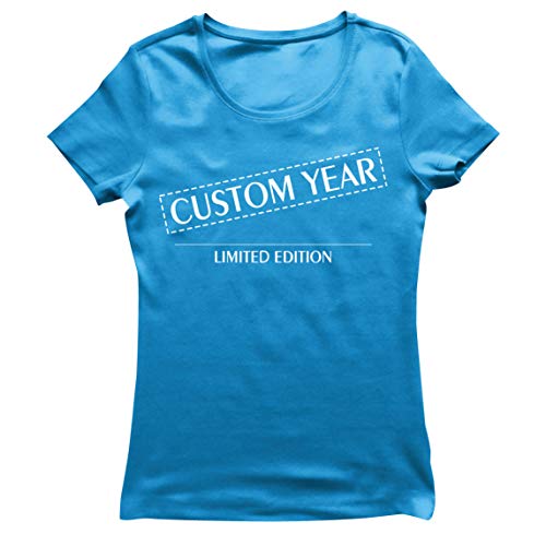 lepni.me Camiseta Mujer Año de Nacimiento Personalizado Edición Limitada de Cualquier Edad Vintage Retro Regalo de Fiesta de Cumpleaños (Small Azul Multicolor)