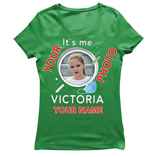 lepni.me Camiseta para mujer con diseño de distancias sociales. Es mi imagen personalizada y su nombre Verde y multicolor. S