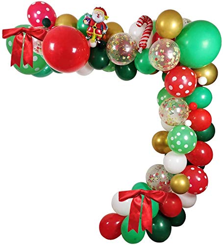 LLH - Lote de 106 globos de Navidad, 18 "12", 5 ", diseño de globos de Navidad, rojo, verde, blanco, oro, Santa Claus, globo de Mylar grande rojo para suministros de fiesta de Navidad