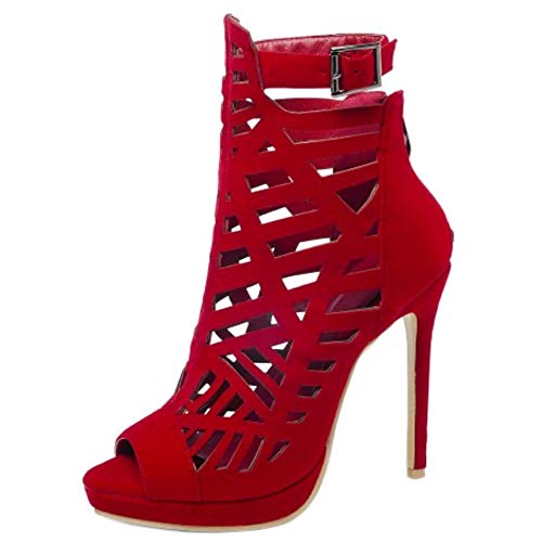 Lydee Mujer Moda Peep Toe Gladiator Sandalias Tacones de Aguja Bootie Zapatos de Verano Plataforma Noche Footwear Red Tamaño 38