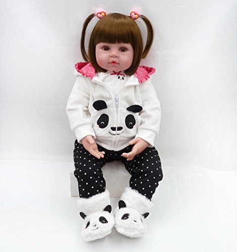 MAIDEDOLL Reborn Muñecas de bebé de Vinilo de Silicona Suave Realista Recién Panda Coat Negro Zapatos de Pantalones Nacido para niños Mayores de 3 años Juguete-48CM