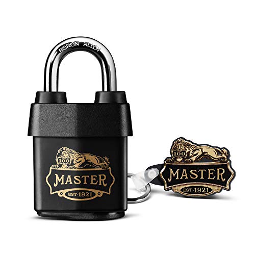 Master Lock 1921EURDCC Candado para exteriores de alta resistencia con logotipo de 100 años impreso, Negro, 97 x 54 x 32 mm