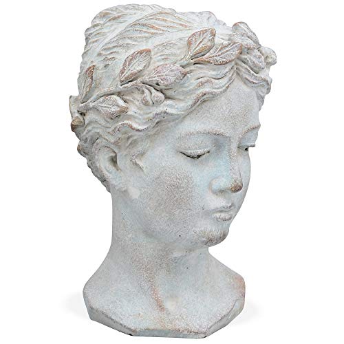 Matches21 - Busto de mujer con corona pequeña, cerámica, aspecto antiguo, decoración vintage, color crema, blanco, mujer, 1 unidad, 16 x 15 x 23 cm