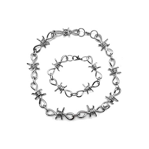 MB-LANHUA Jewelry Set 1 Set Men's Punk Gothic Alloy Barbed Wire Brambles Necklace Bracelet Jewelry Set