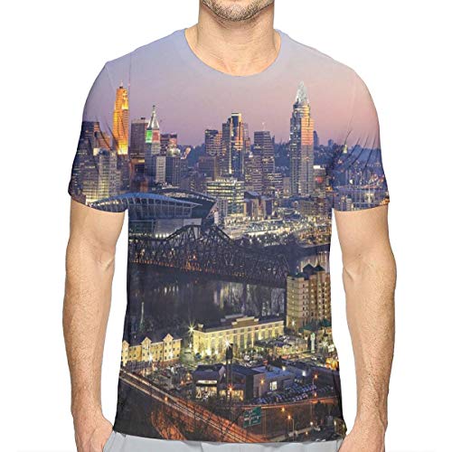 Mens 3D Printed T Shirts,Dusk Hues Constructions with Artsy Details Urban Life Themed Photography Print L