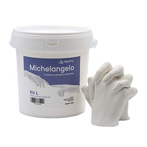 Michelangelo Kit L Impresión y molde 3D de manos y cuerpo, fabricado en Italia - alginato y yeso de alta precisión para bebé, niños, adultos y parejas, espátula y jarra graduada de regalo