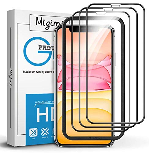 Migimi Protector de Pantalla para iPhone 11/XR, [3 Unidades] Cristal Templado 9H Dureza Anti-Huellas Dactilares, Alta Sensibilidad, Vidrio Templado película Protectora para iPhone 11/XR (Negro)