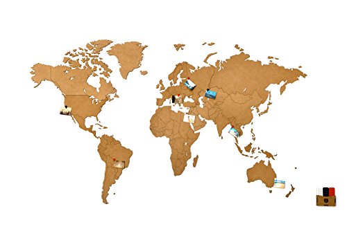 MiMi Innovations - Decoración de pared de mapa del mundo de madera de lujo 130 x 78 cm - Marrón