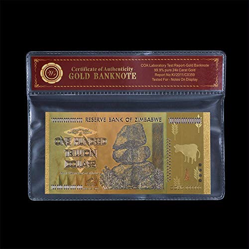 Moneda de Zimbabue Cien billones de dólares $ Rare Chapado en Oro Coleccionistas Edición Especial Reserva de Dinero Nota bancaria de Zimbabue con Certificado de Autenticidad