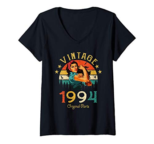 Mujer 27 Años Cumpleaños Mujer Regalo Vintage 1994 Original Parts Camiseta Cuello V