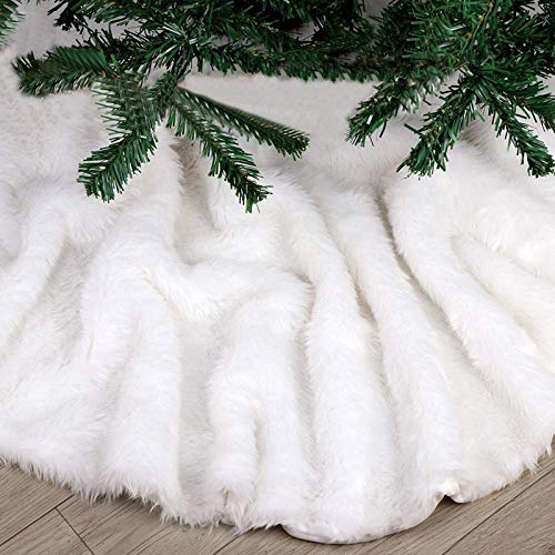N /A Blanca Faldas para el Árbol de Navidad de Decoración, Peluche 36 Pulgadas de Piel Sintética Christmas Tree Skirt Base para Navidad Fiesta de año Nuevo Vacaciones en casa Decoración (White, 90cm)