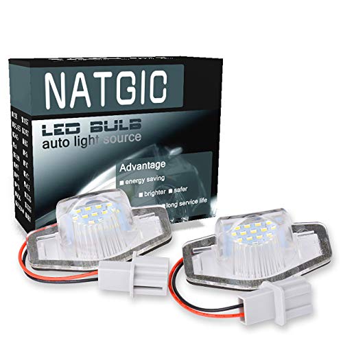 NATGIC Luz LED para Placa de Matrícula 9 SMD Can-Bus Incorporado Luz de Matrícula Impermeable Luz LED para Matrícula Conjunto de Lámpara de Matrícula 12-14,5 V 2 W - Blanco (Paquete de 2)