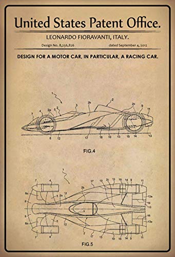 NWFS Cartel de Chapa, diseño de Patente, para Coche de Carreras, Metal encorvado, Lacado, 20 x 30 cm
