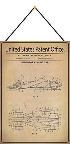 NWFS Patente diseño para un coche de carreras, cartel de chapa metálica con texto "Tin Sign abovedado lacado, 20 x 30 cm, con cordón