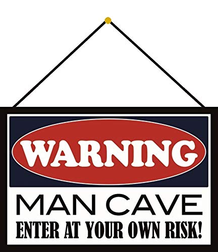 NWFS Warning Man Cave Enter at Your own Risk - Cartel de chapa metálica (20 x 30 cm, con cordel)