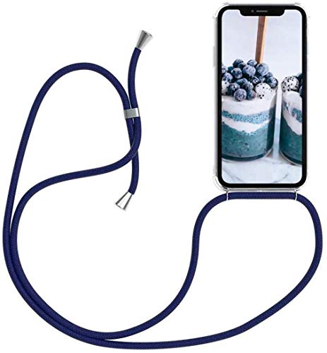 Oihxse Funda con Cuerda Compatible con Huawei Enjoy 8E Lite/Honor 7S Carcasa Silicona Transparente TPU Suave Case Anticolisión de 4 Esquinas Anti-Choque Cover de Movil con Correa Colgante,Azul