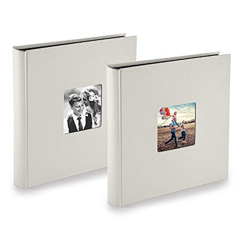 PAZZiMO Álbum de fotos para pegar gris tiza, pack de 2, álbum de fotos 30x30 cm XXL para 400 fotos, con papel de pergamino, álbum fotos 10x15 con ventana en la portada