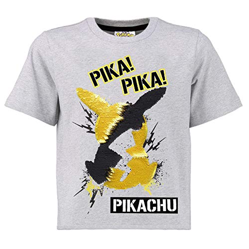 Pokèmon Camiseta Lentejuelas Reversibles para Niños | Top De Algodón Gris De Pikachu En Lentejuelas Negras Y Doradas | Idea Regalo Niños Y Adolescentes (4/5 años)