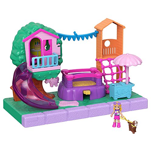 Polly Pocket Jardín Divertido Pollyville Set de juego con muñeca, mascota y accesorios, juguete +4 años (Mattel GTM67)
