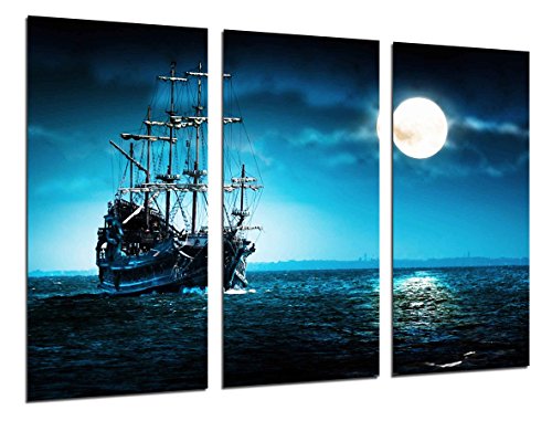Poster Fotográfico Barco Antiguo de Vela, Carabela, Guerra, Mar Atardecer Tamaño total: 97 x 62 cm XXL