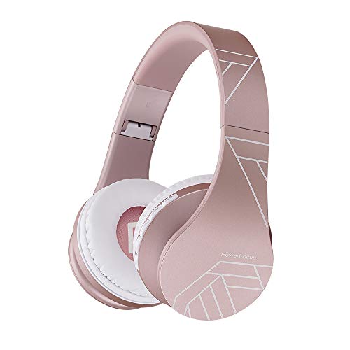 PowerLocus P1 – Auriculares Bluetooth inalambricos de Diadema Cascos Plegables, Casco Bluetooth con Sonido Estéreo con Conexión a Bluetooth Inalámbrico y Audio Cable para Movil,PC,Tablet (Oro Rosa PL)