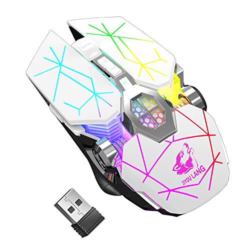Ratón inalámbrico para Juegos, RGB, Multicolor, Recargable, silencioso, ratón, Accesorios de computadora, para Juegos de Oficina en casa, 7 Botones, múltiples Funciones (Blanco)